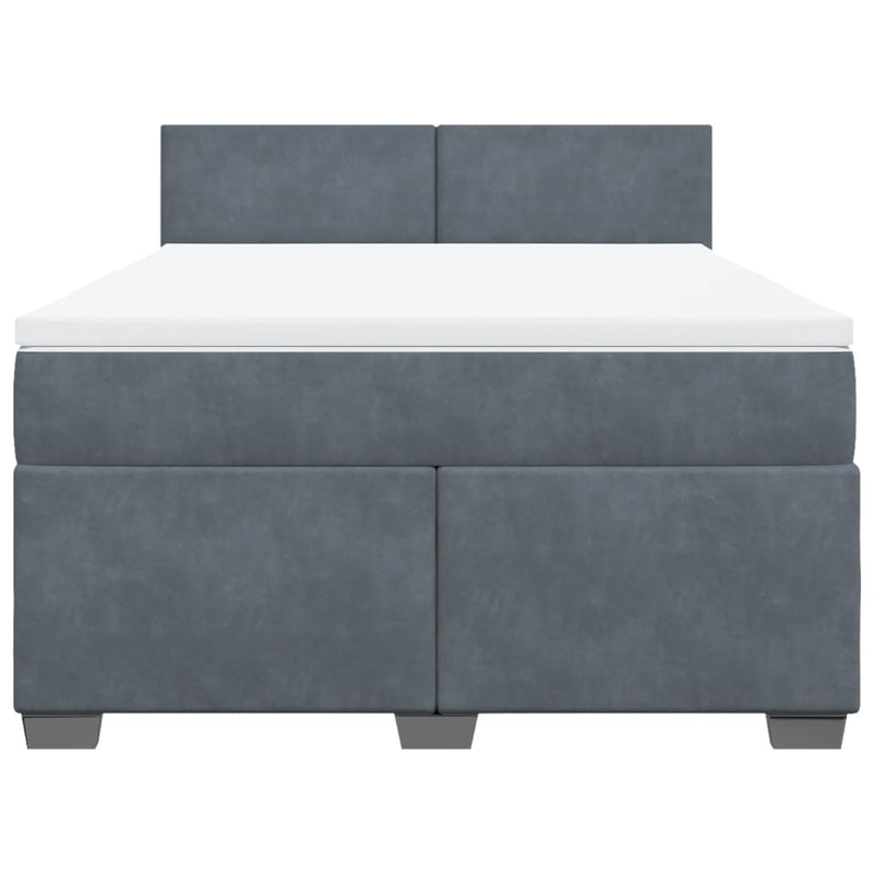 vidaXL Box Spring Bed with Mattress Dark Grey Queen Velvet