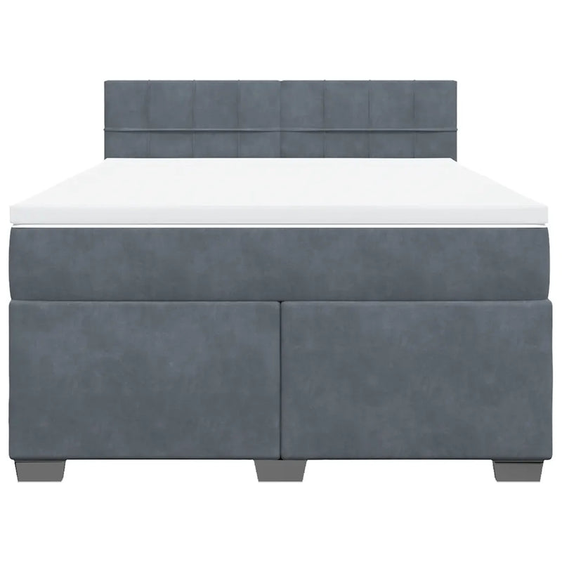 Box Spring Bed with Mattress Dark Grey Queen Velvet