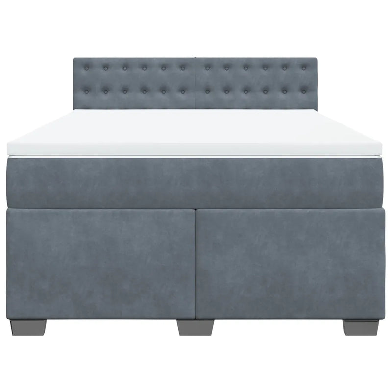 Box Spring Bed with Mattress Dark Grey Queen Velvet