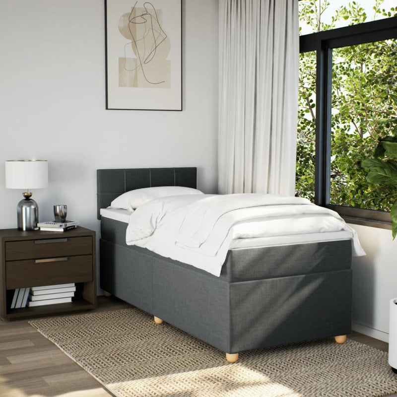 vidaXL Box Spring Bed with Mattress Dark Grey King Single Fabric