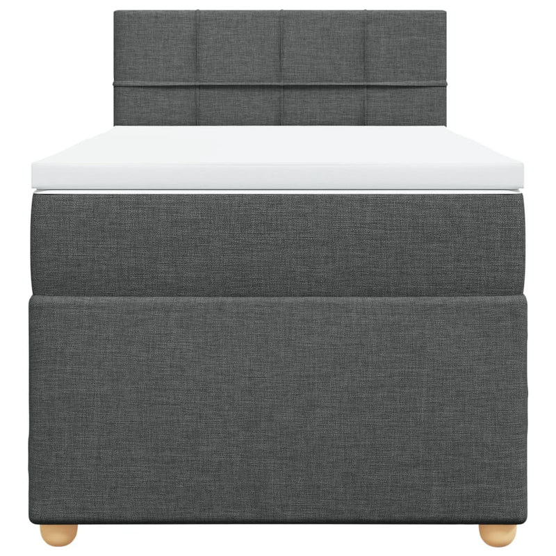 vidaXL Box Spring Bed with Mattress Dark Grey King Single Fabric