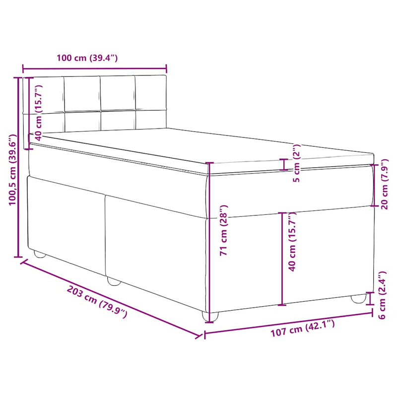 Box Spring Bed with Mattress Black King Single Fabric