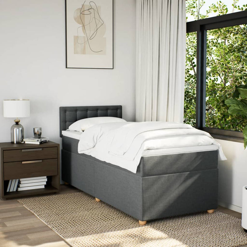 vidaXL Box Spring Bed with Mattress Dark Grey King Single Fabric