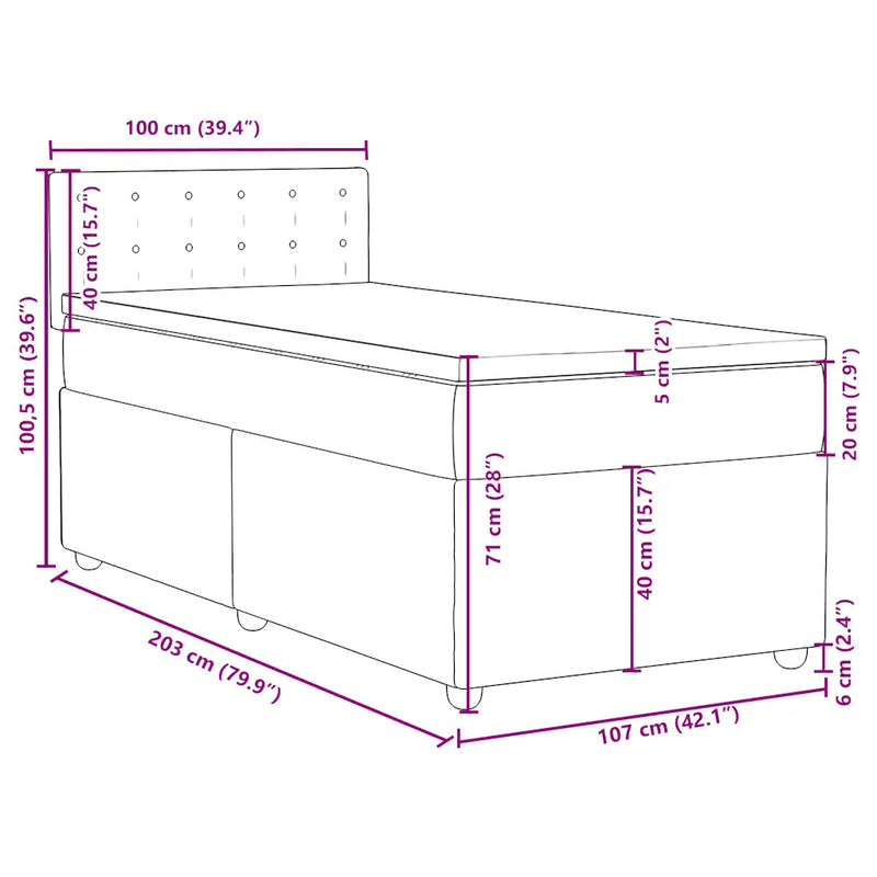 Box Spring Bed with Mattress Black King Single Fabric