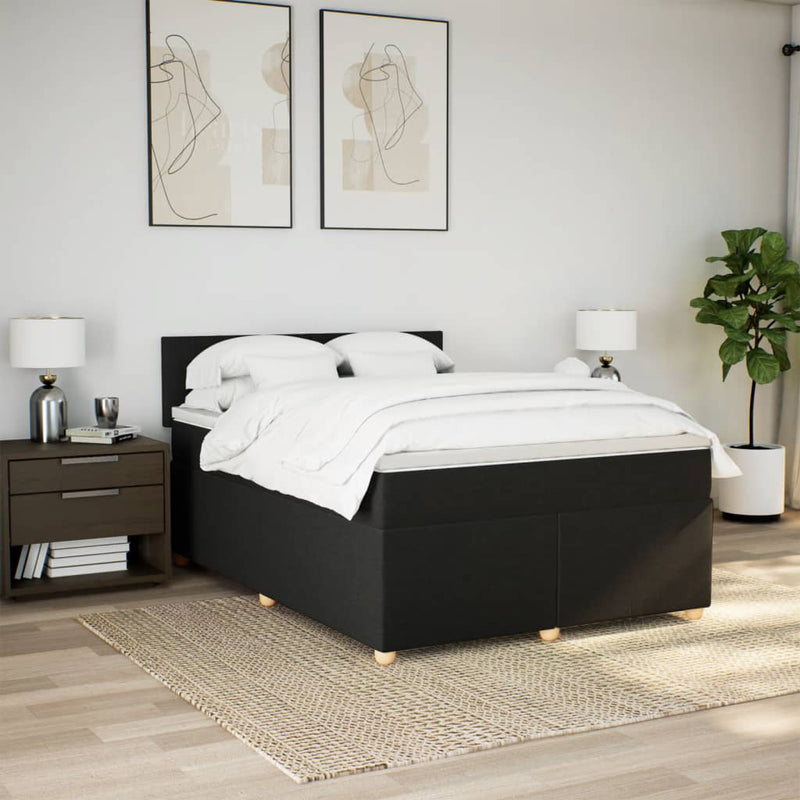 vidaXL Box Spring Bed with Mattress Black Queen Fabric