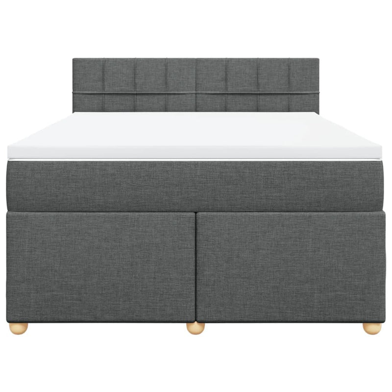vidaXL Box Spring Bed with Mattress Dark Grey Queen Fabric
