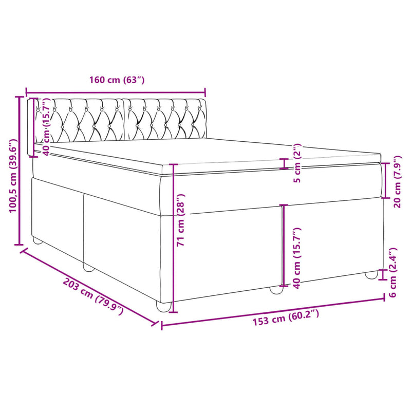 vidaXL Box Spring Bed with Mattress Dark Grey Queen Fabric