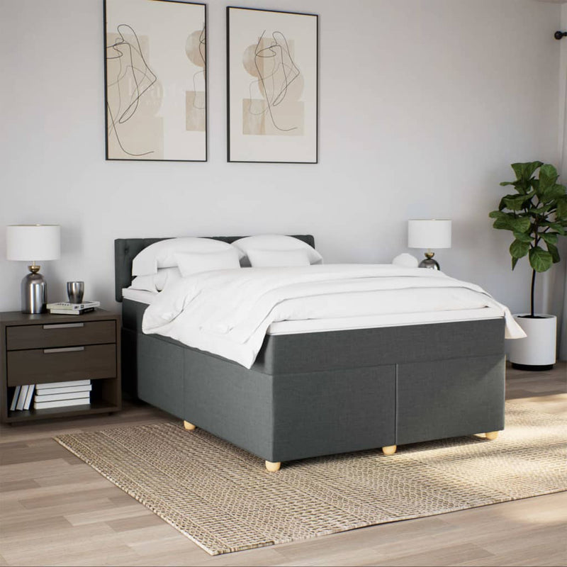 vidaXL Box Spring Bed with Mattress Dark Grey Queen Fabric