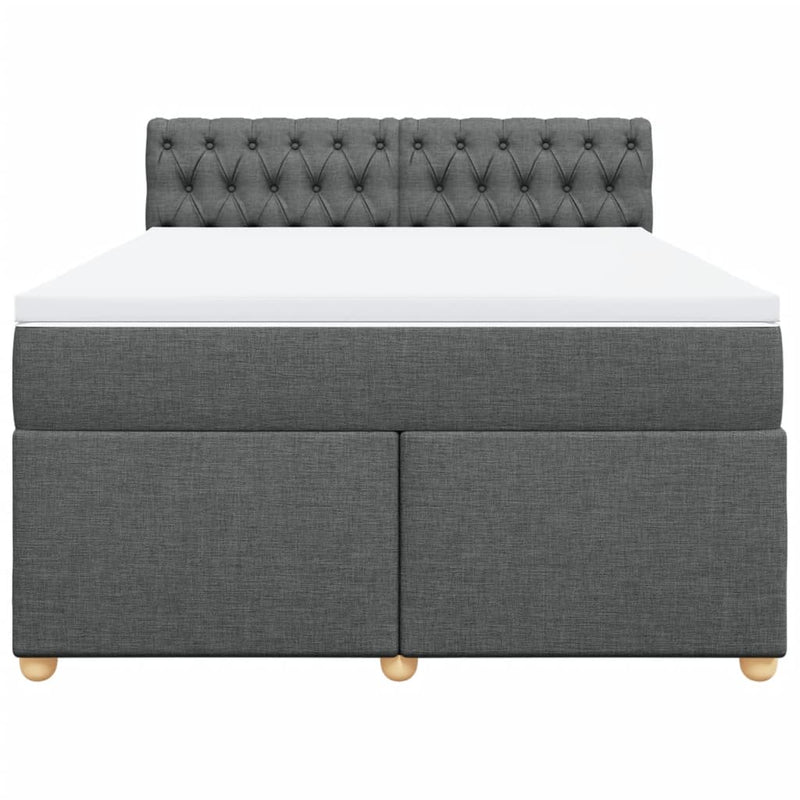 vidaXL Box Spring Bed with Mattress Dark Grey Queen Fabric