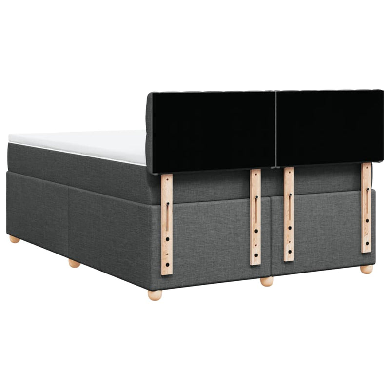 vidaXL Box Spring Bed with Mattress Dark Grey Queen Fabric