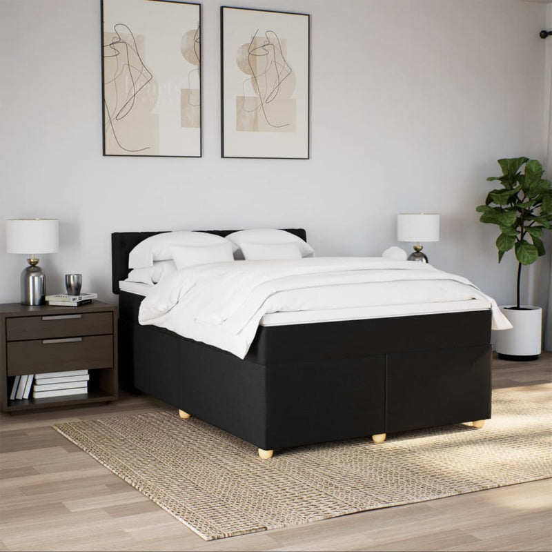 vidaXL Box Spring Bed with Mattress Black Queen Fabric