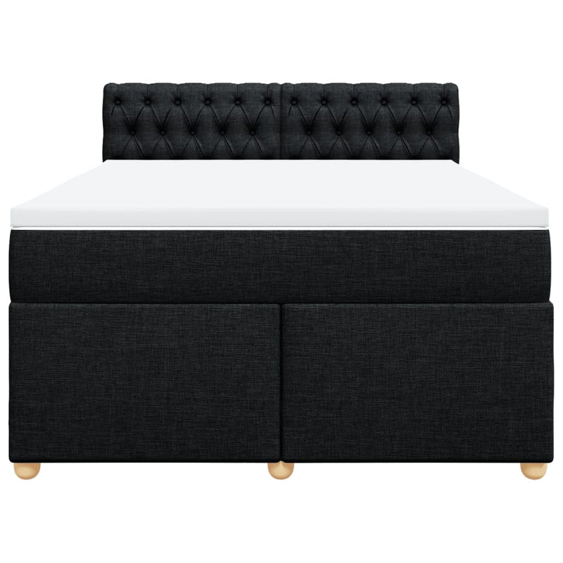 vidaXL Box Spring Bed with Mattress Black Queen Fabric