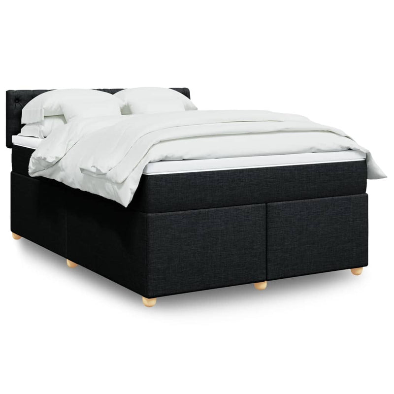 vidaXL Box Spring Bed with Mattress Black Queen Fabric