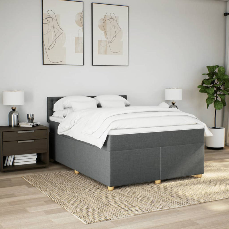 vidaXL Box Spring Bed with Mattress Dark Grey Queen Fabric