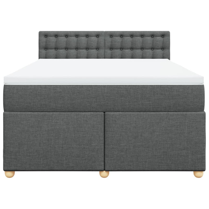 vidaXL Box Spring Bed with Mattress Dark Grey Queen Fabric