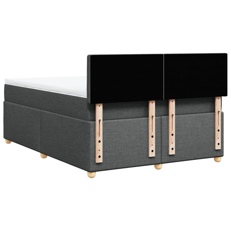 vidaXL Box Spring Bed with Mattress Dark Grey Queen Fabric