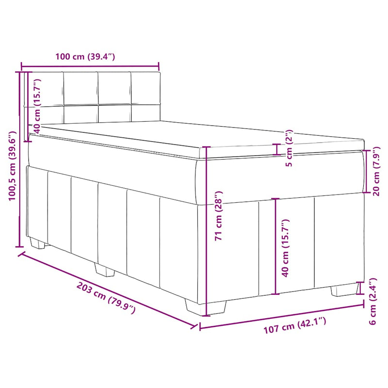 Box Spring Bed with Mattress Black King Single Fabric