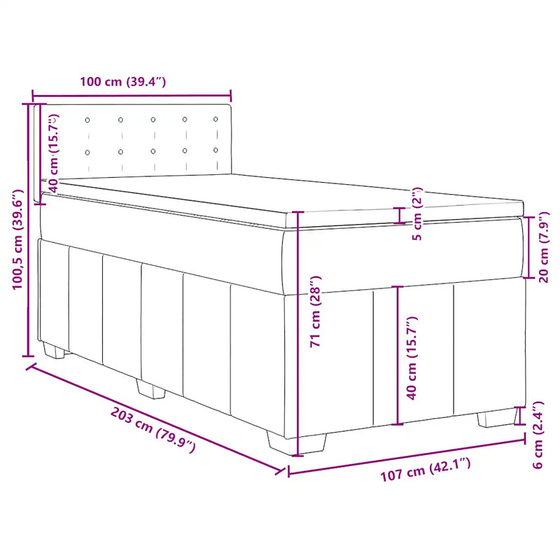 Box Spring Bed with Mattress Black King Single Fabric