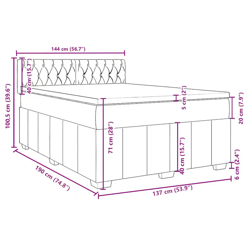 Box Spring Bed with Mattress Black Double Fabric