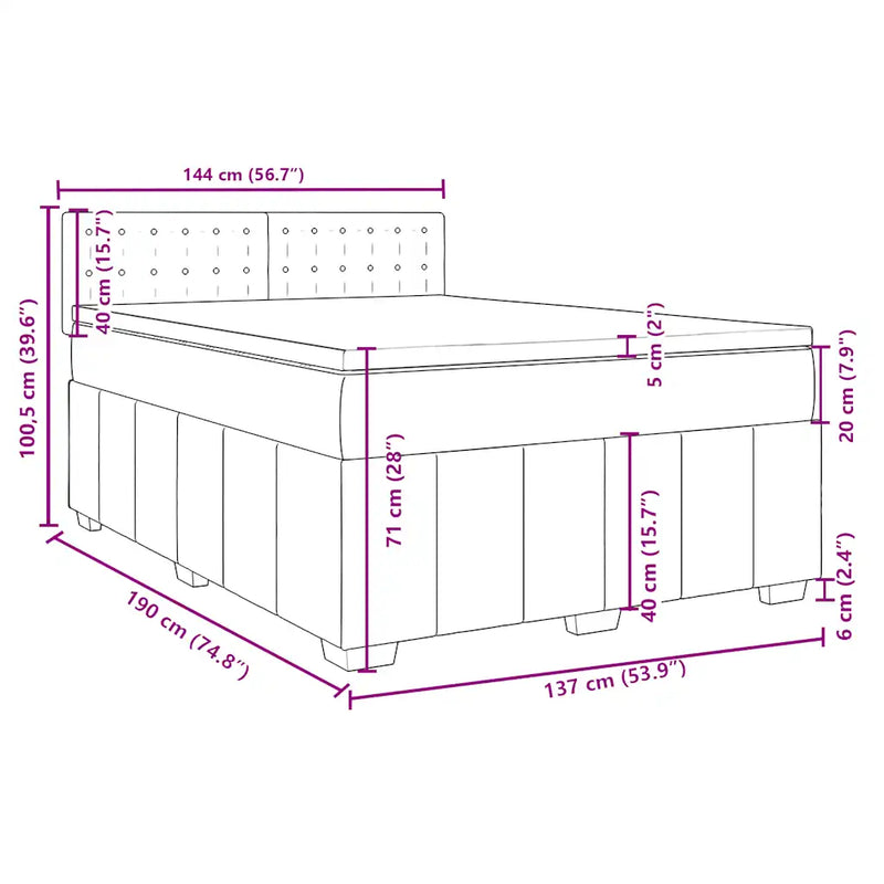 Box Spring Bed with Mattress Black Double Fabric