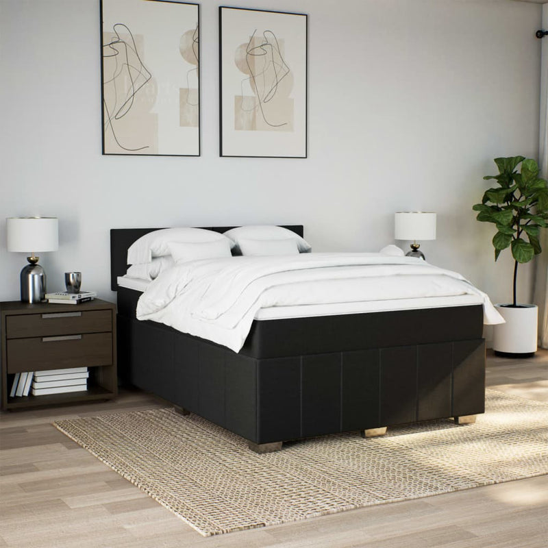 vidaXL Box Spring Bed with Mattress Black Queen Fabric