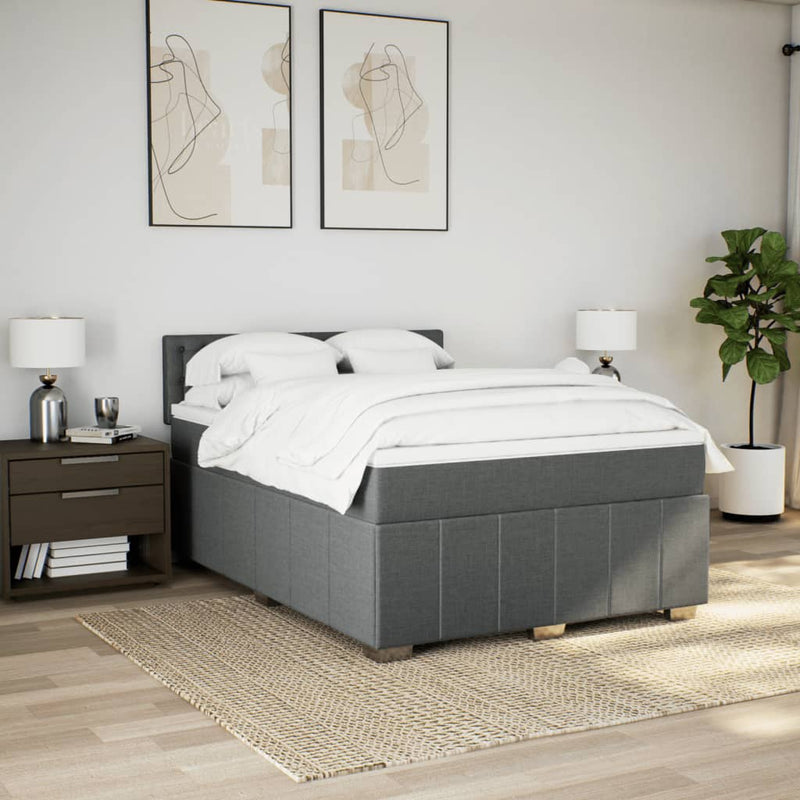 vidaXL Box Spring Bed with Mattress Black Queen Fabric