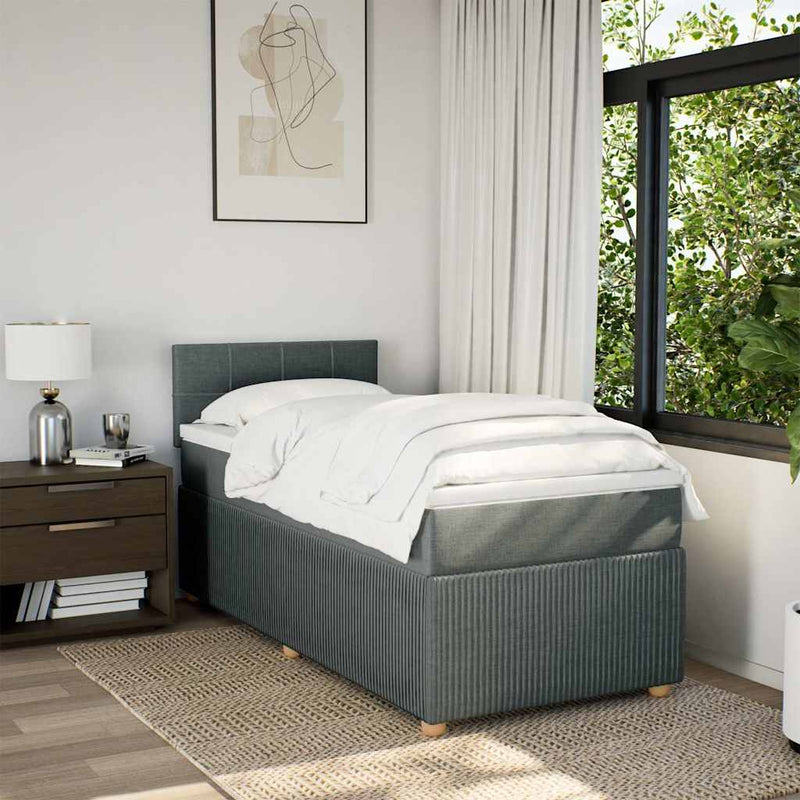 vidaXL Box Spring Bed with Mattress Dark Grey King Single Fabric