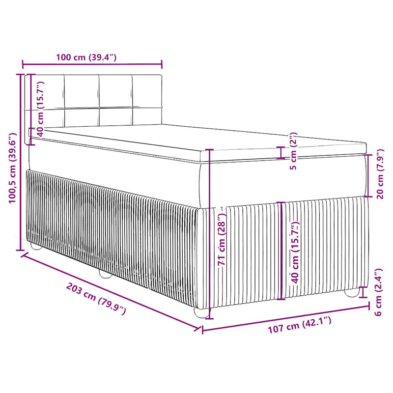 Box Spring Bed with Mattress Black King Single Fabric