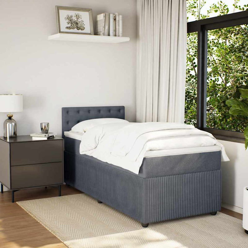 vidaXL Box Spring Bed with Mattress Dark Grey King Single Fabric