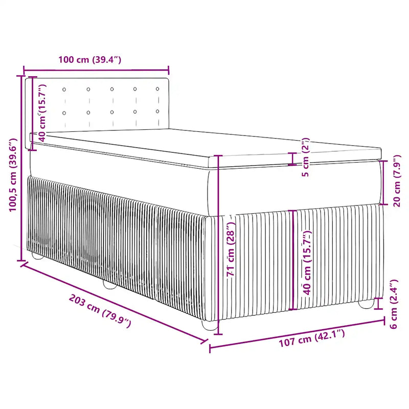 Box Spring Bed with Mattress Black King Single Fabric