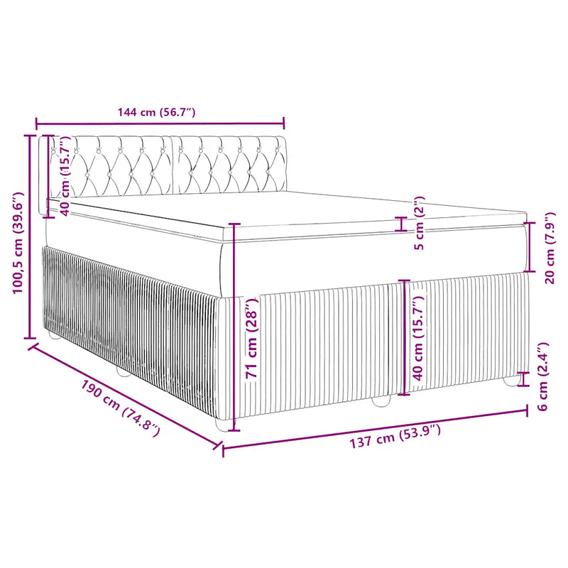 Box Spring Bed with Mattress Black Double Fabric