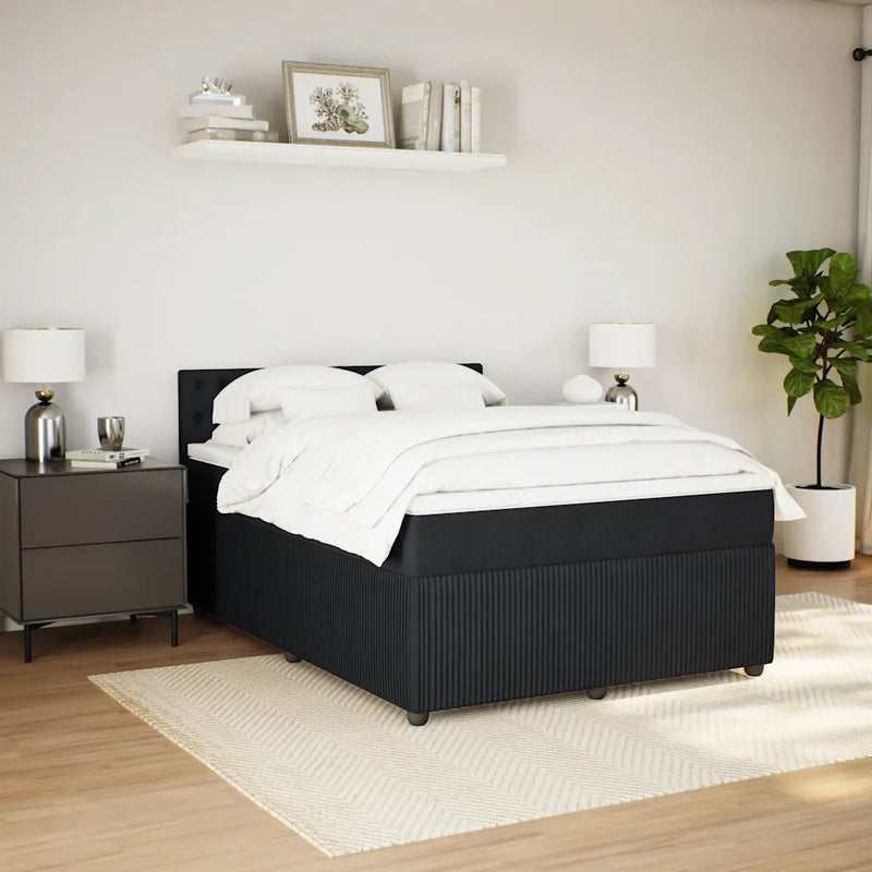 Box Spring Bed with Mattress Black Double Fabric