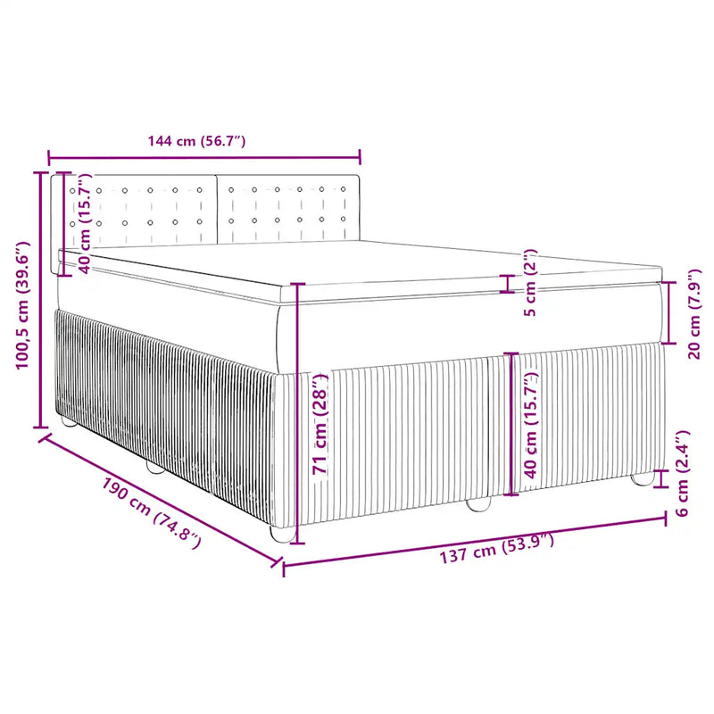 Box Spring Bed with Mattress Black Double Fabric