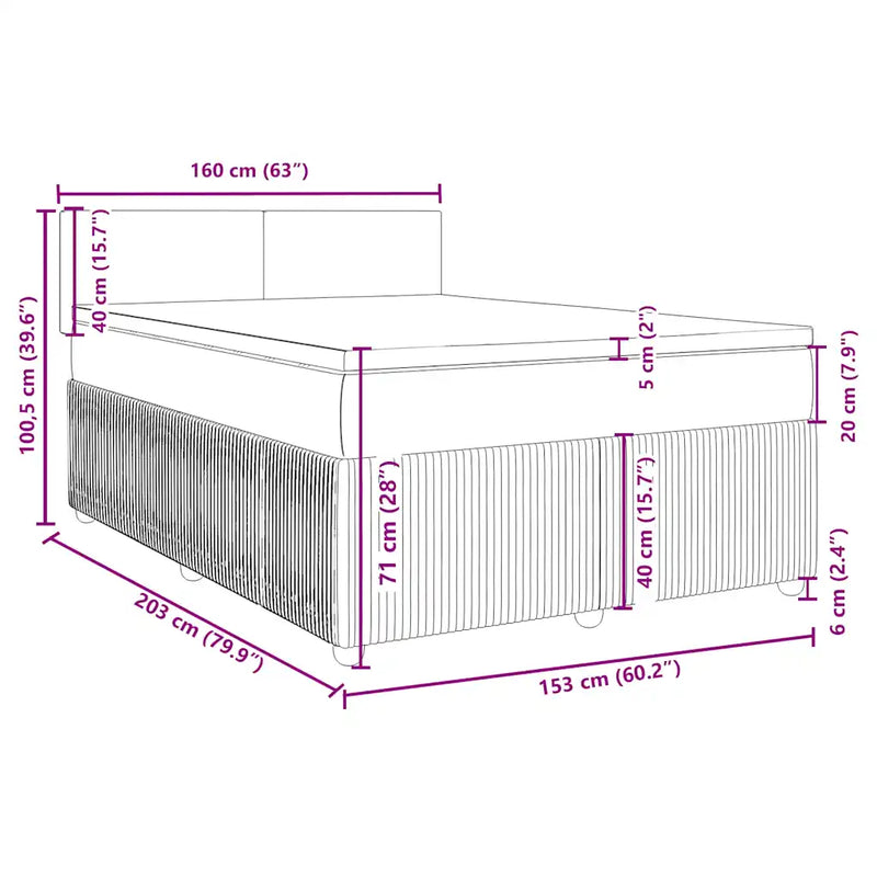 Box Spring Bed with Mattress Dark Grey Queen Fabric