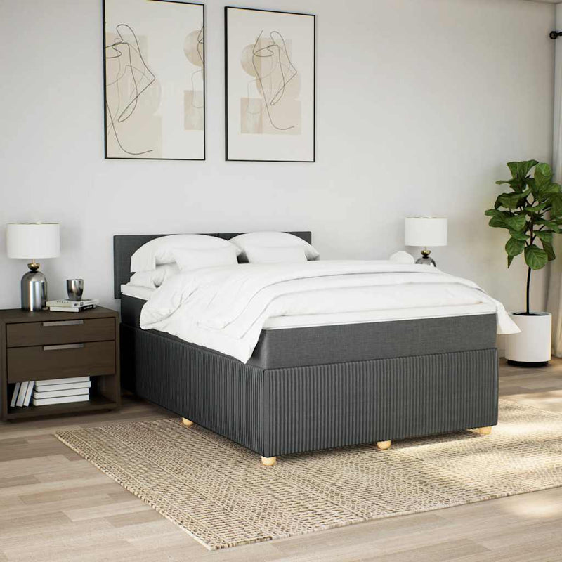 vidaXL Box Spring Bed with Mattress Dark Grey Queen Fabric