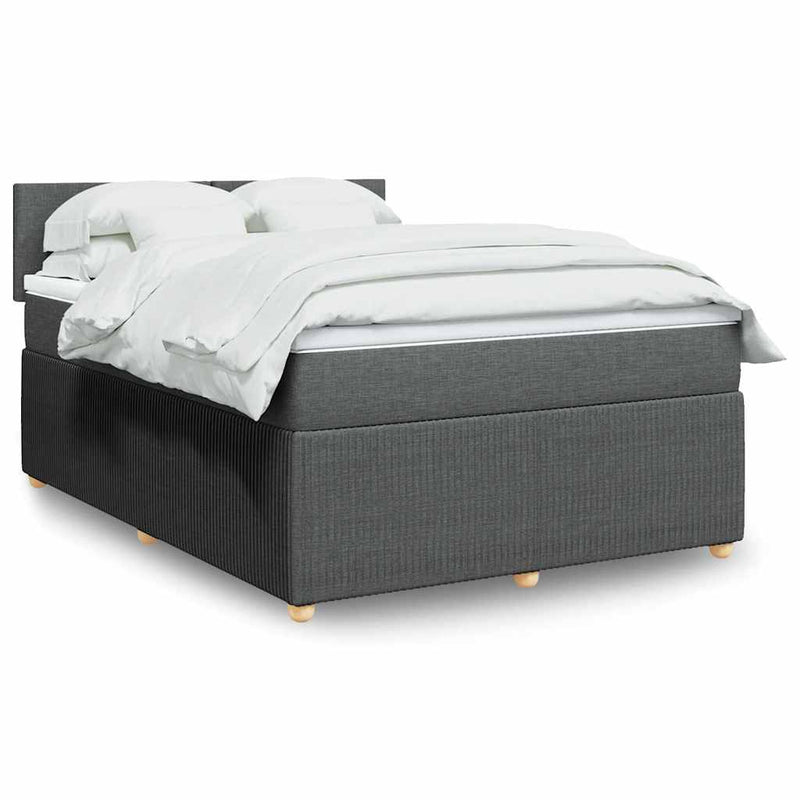 vidaXL Box Spring Bed with Mattress Dark Grey Queen Fabric