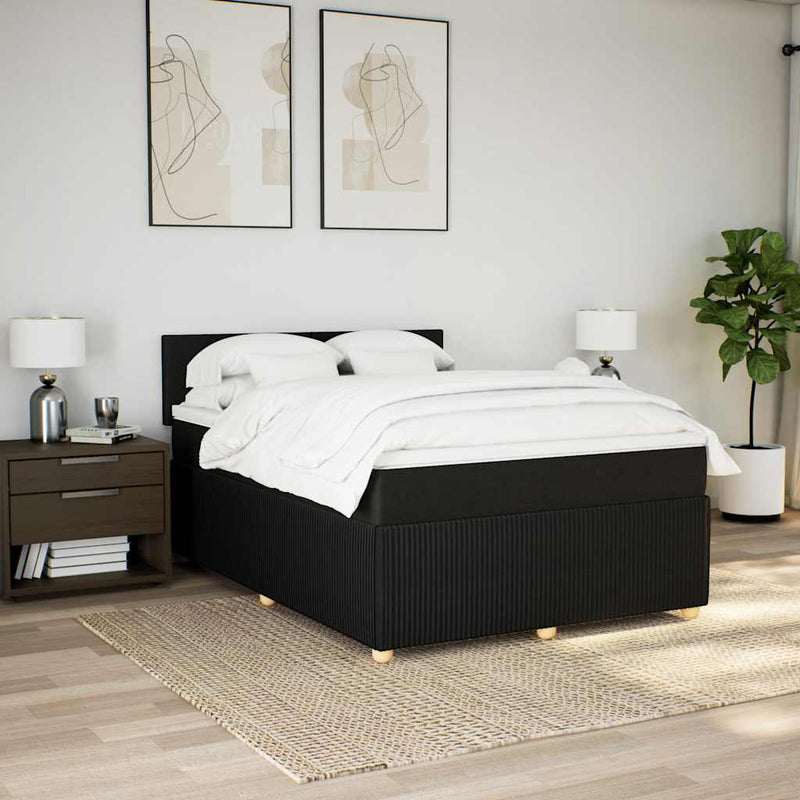 vidaXL Box Spring Bed with Mattress Black Queen Fabric