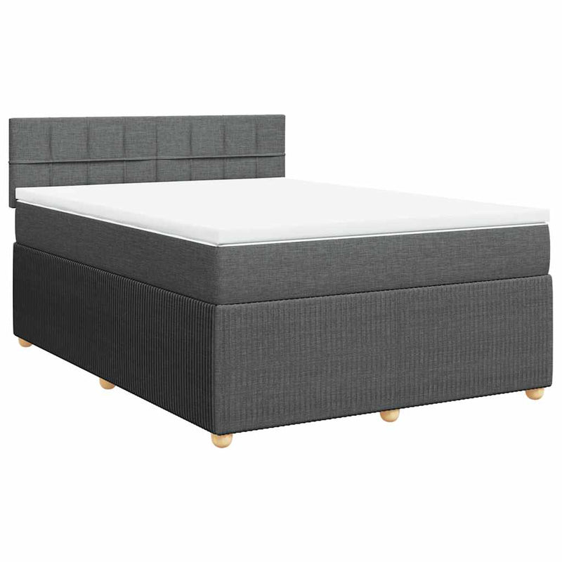 vidaXL Box Spring Bed with Mattress Dark Grey Queen Fabric