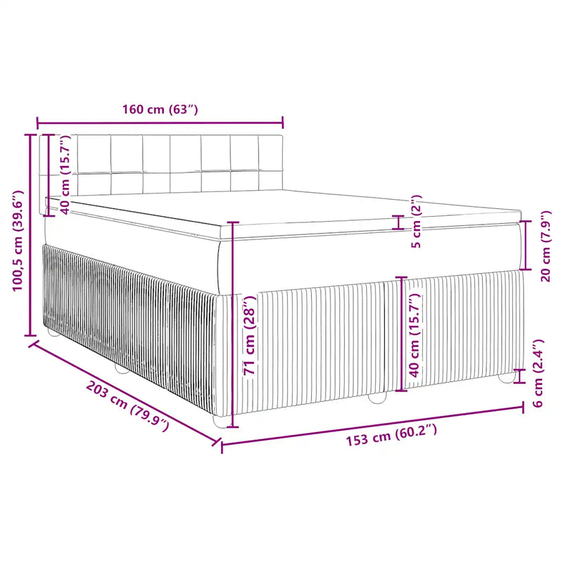 Box Spring Bed with Mattress Dark Grey Queen Fabric