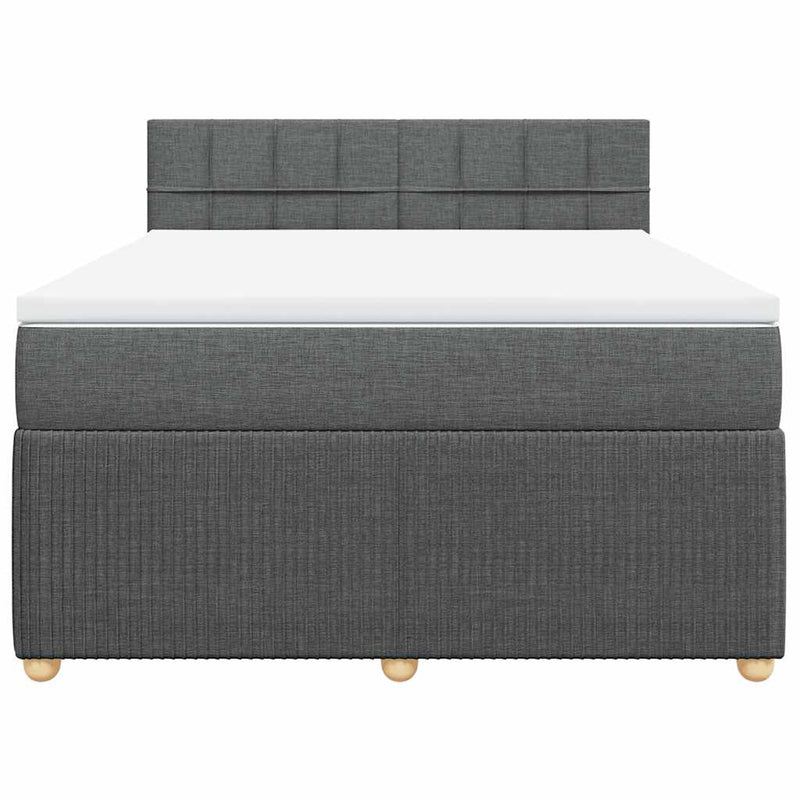 vidaXL Box Spring Bed with Mattress Dark Grey Queen Fabric