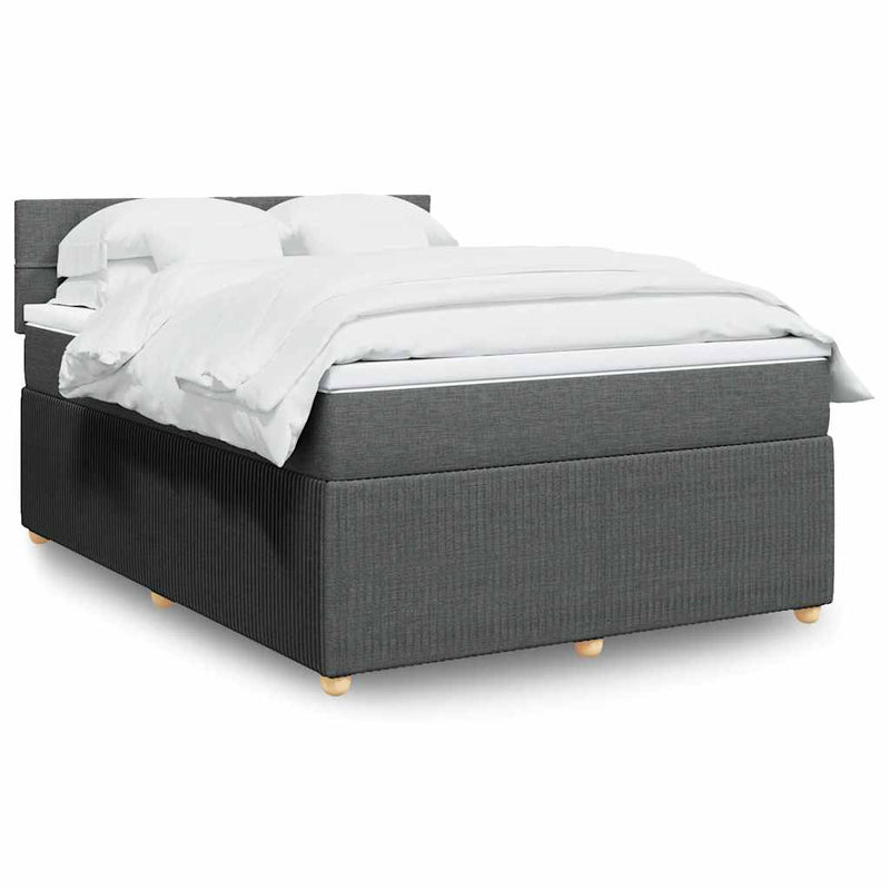 vidaXL Box Spring Bed with Mattress Dark Grey Queen Fabric