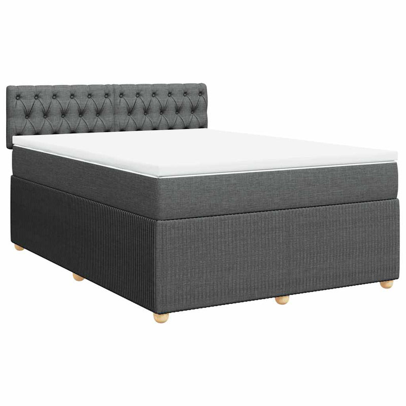 vidaXL Box Spring Bed with Mattress Dark Grey Queen Fabric