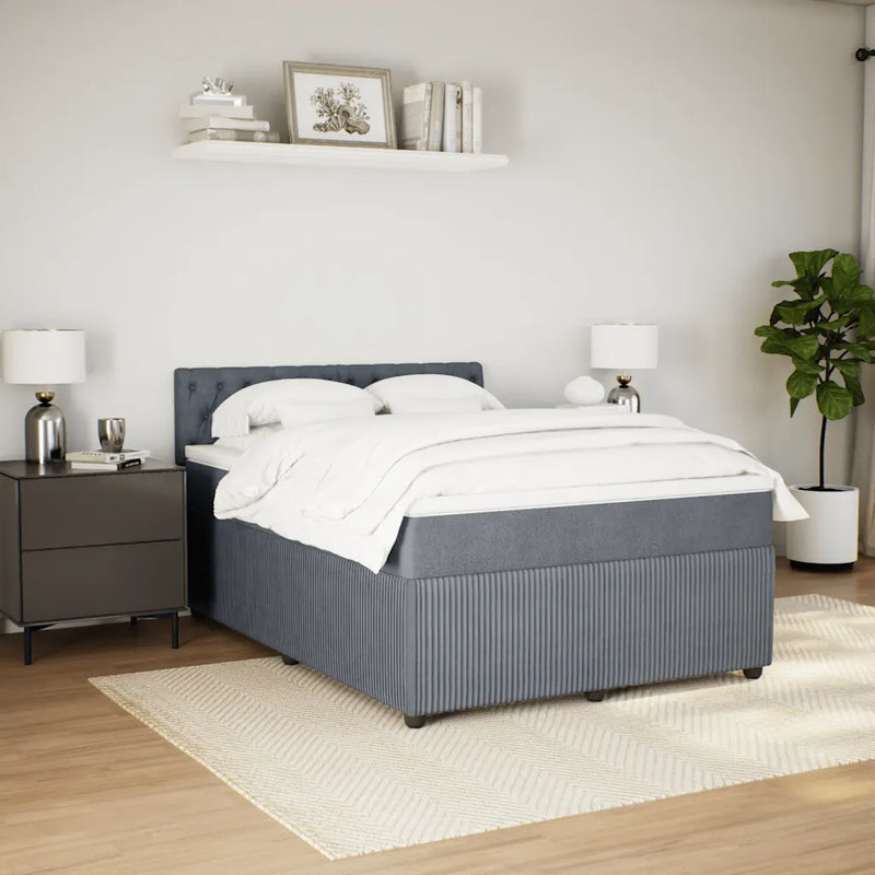 Box Spring Bed with Mattress Dark Grey Queen Fabric