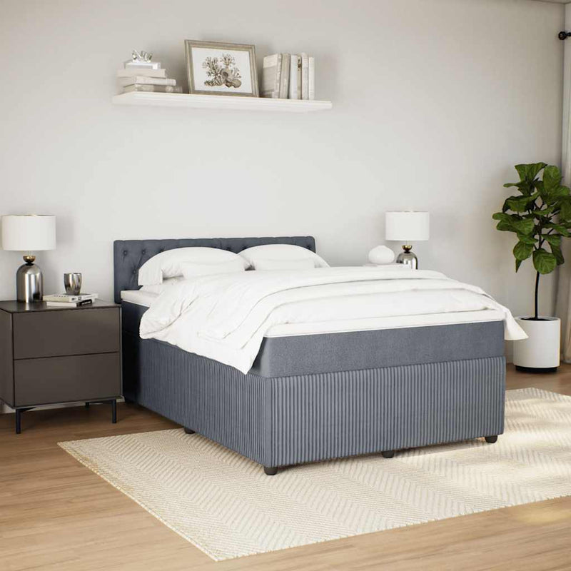 vidaXL Box Spring Bed with Mattress Dark Grey Queen Fabric
