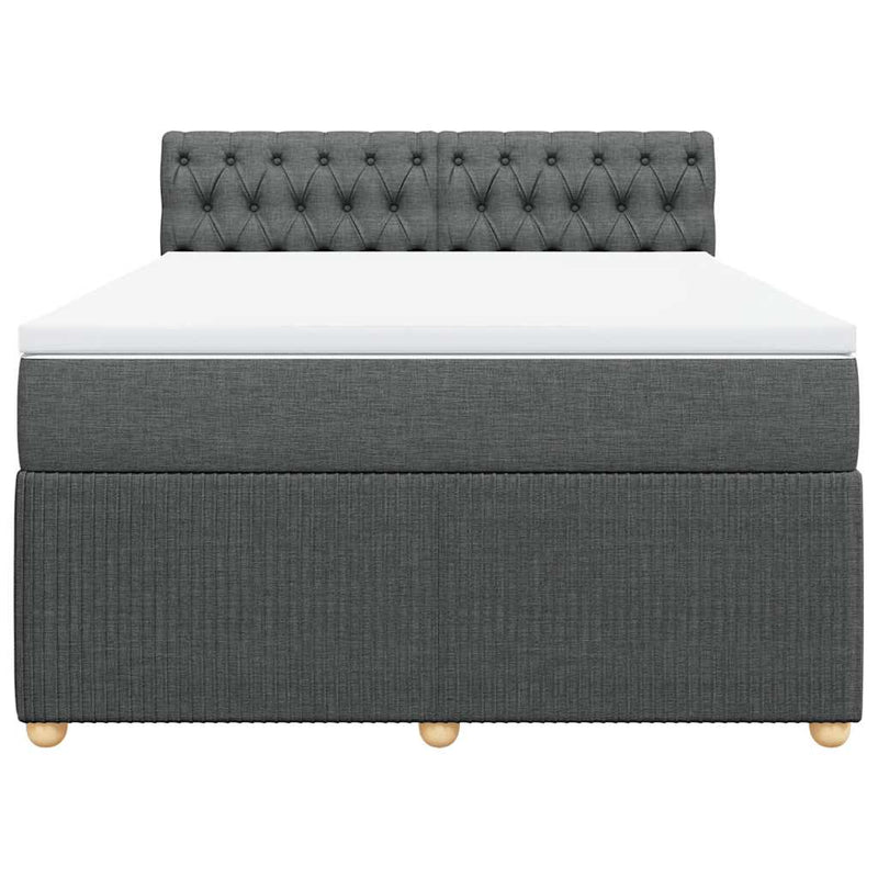 vidaXL Box Spring Bed with Mattress Dark Grey Queen Fabric