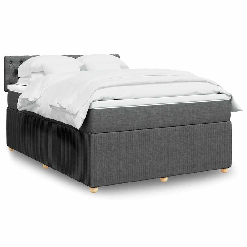 vidaXL Box Spring Bed with Mattress Dark Grey Queen Fabric