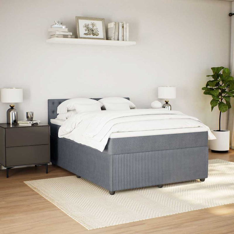 vidaXL Box Spring Bed with Mattress Dark Grey Queen Fabric