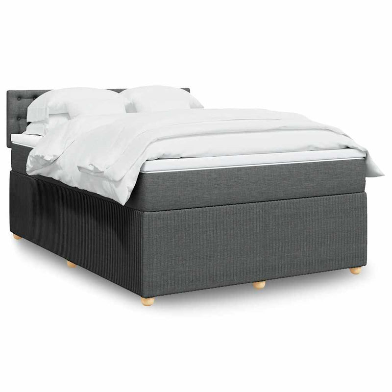 vidaXL Box Spring Bed with Mattress Dark Grey Queen Fabric
