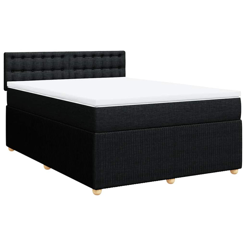 vidaXL Box Spring Bed with Mattress Black Queen Fabric