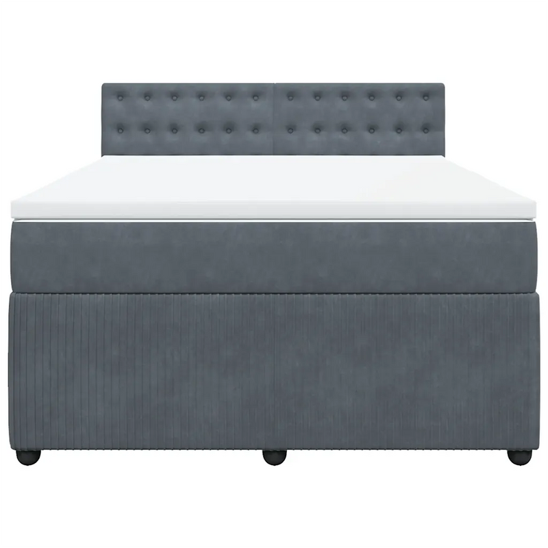 Box Spring Bed with Mattress Dark Grey Queen Velvet